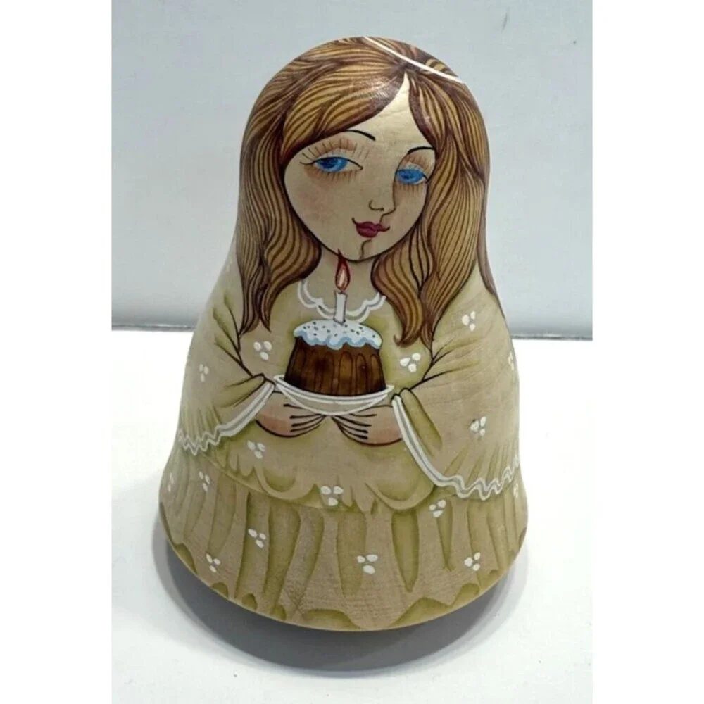 Christmas Roly Polly Russia Wobbling Angel Doll Chimes Hand-painted Signed 90's